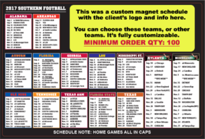 Custom Created College Schedule Magnet with Multiple Schools and Two Pro Teams