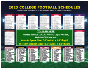 Example Layout of Large College Football Schedule Postcard
